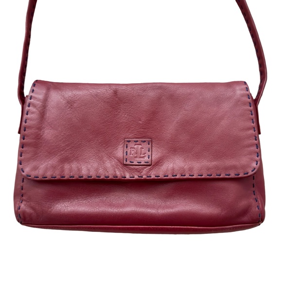 Red Ralph Lauren Shoulder Bag with Navy Blue Stitching - Picture 2 of 9